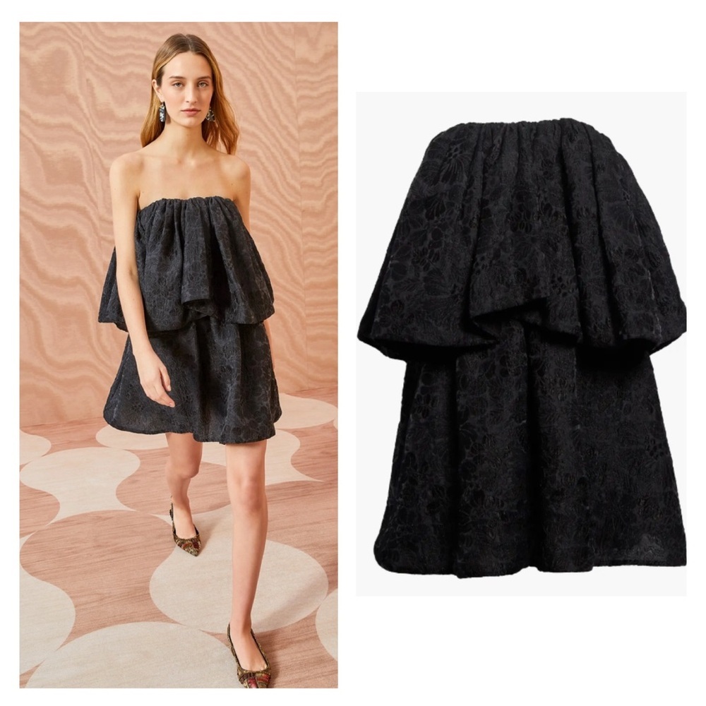 Ulla Johnson Black Mini Dress Floral Jacquard Strapless 10 Party Wedding Guest